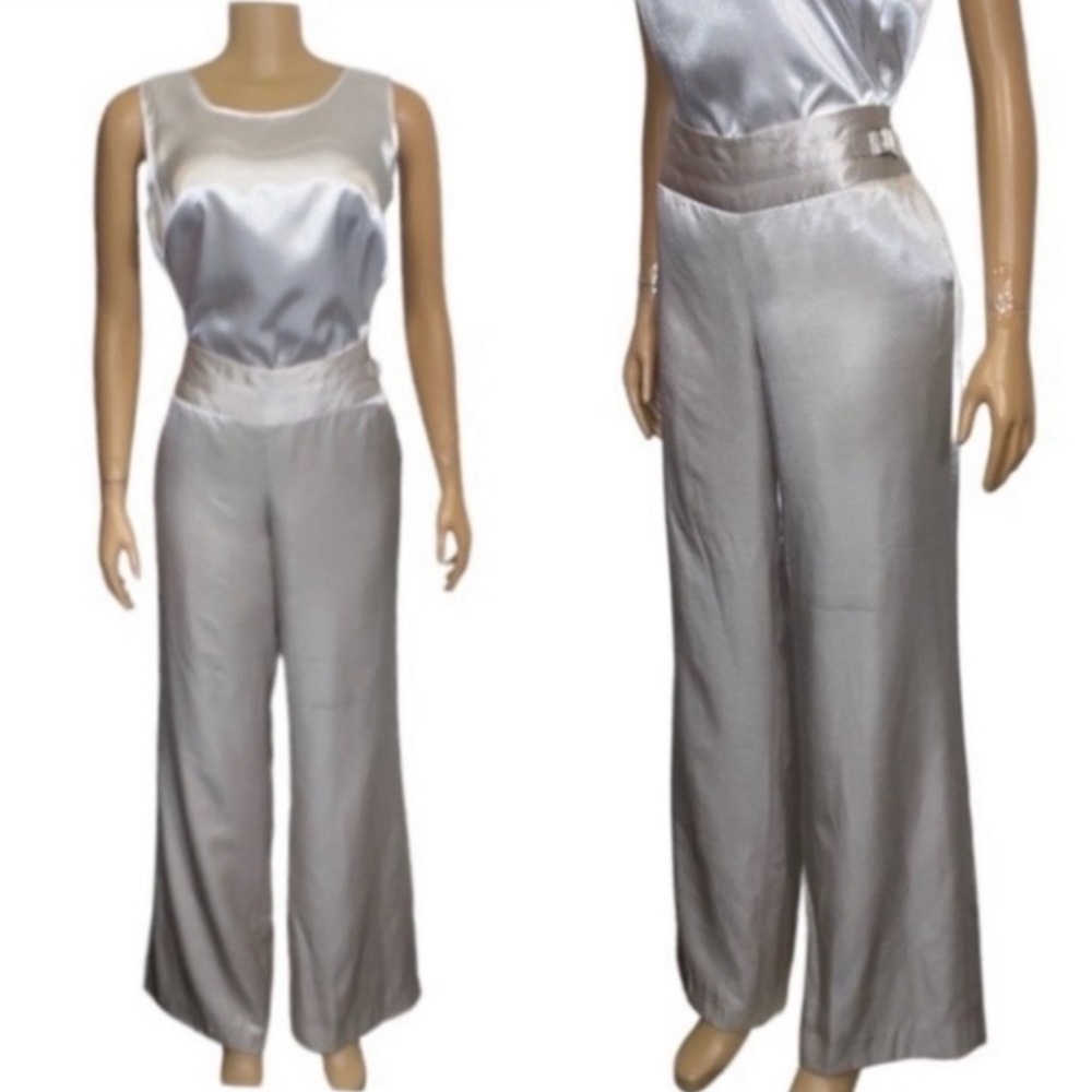 Y2K Calvin Klein Satin Pants High waist Gray straight,side buckled waist size 10